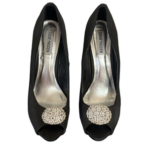 Steve Madden Gossip Black Jewel Open Toe Heel Size 8.5 Cocktail Party Evening
